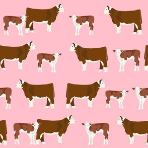 hereford cattle and cow fabric - pink