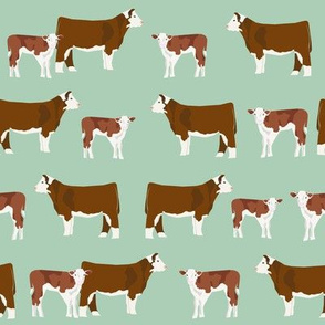hereford cattle and cow fabric - mint