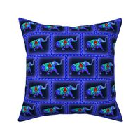 Stain Glass Elephant on Blue Background