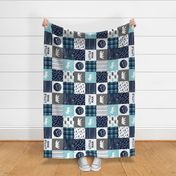 Little man & Happy Camper patchwork wholecloth || navy and teal  (90)