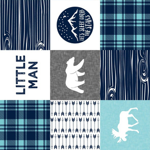 Little man & Happy Camper patchwork wholecloth || navy and teal  (90)