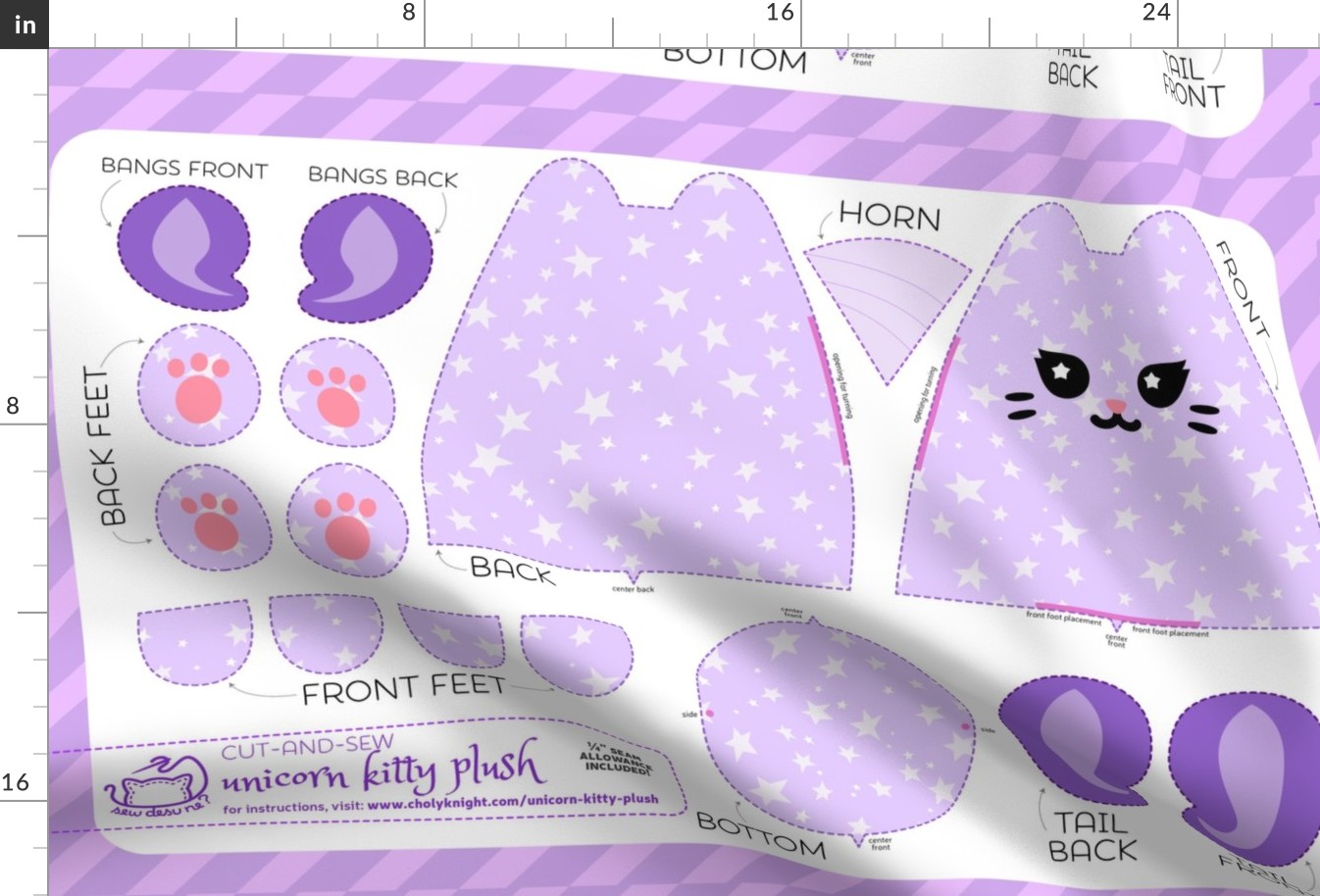 Cut & Sew Purple Unicorn Kitty Plush