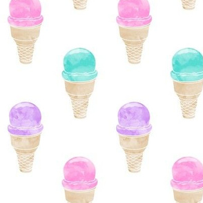 watercolor icecream cone - pink, purple, teal