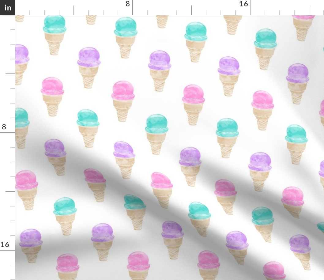 watercolor icecream cone - pink, purple, teal