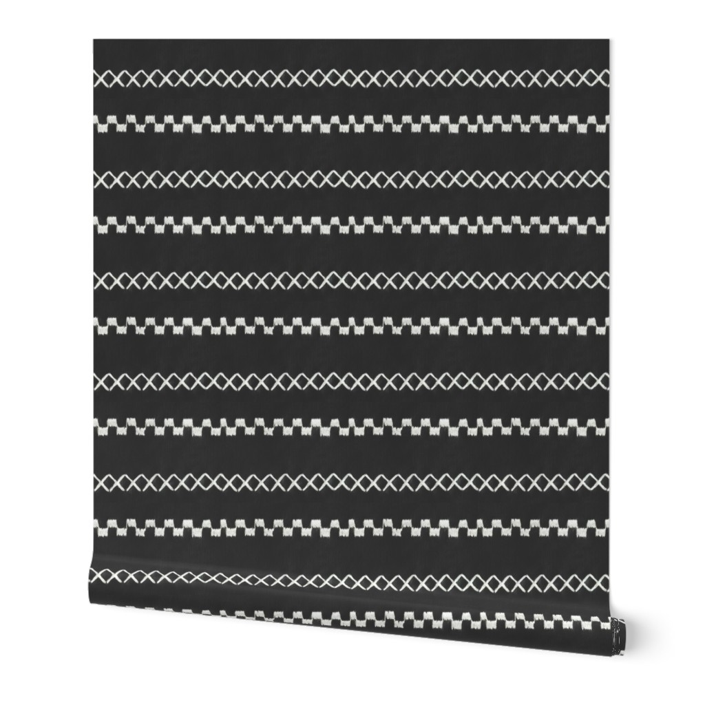 Woven stripe white stitch on charcoal mud cloth mudcloth african mudcloth gray grey