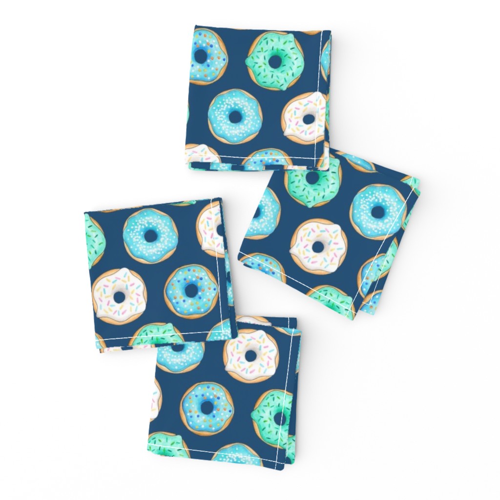 Iced Donuts - Blue on navy, 2 inch donuts