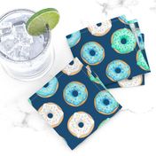 Iced Donuts - Blue on navy, 2 inch donuts