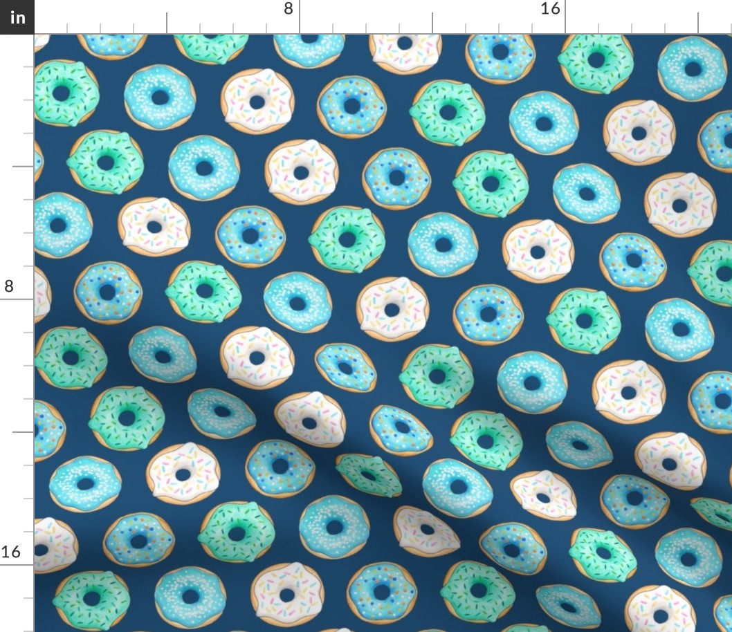 Iced Donuts - Blue on navy, 2 inch donuts