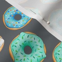 Iced Donuts - Blue on dark grey - 2 inch donuts