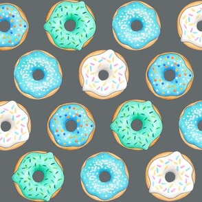 Iced Donuts - Blue on dark grey - 2 inch donuts