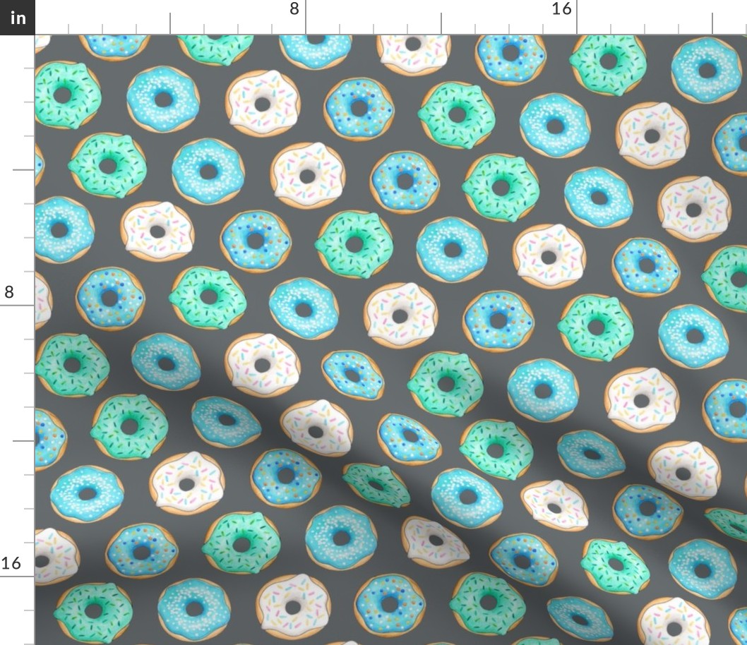 Iced Donuts - Blue on dark grey - 2 inch donuts