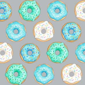 Iced Donuts- Blue on light grey - 2 inch donuts