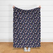 Sunny Sailboats on Navy// nautical sailing boat ships sunny sunshine clouds orange cream navy fabric