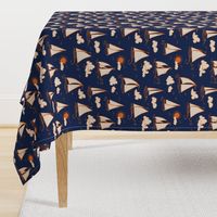 Sunny Sailboats on Navy// nautical sailing boat ships sunny sunshine clouds orange cream navy fabric