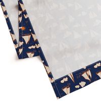 Sunny Sailboats on Navy// nautical sailing boat ships sunny sunshine clouds orange cream navy fabric