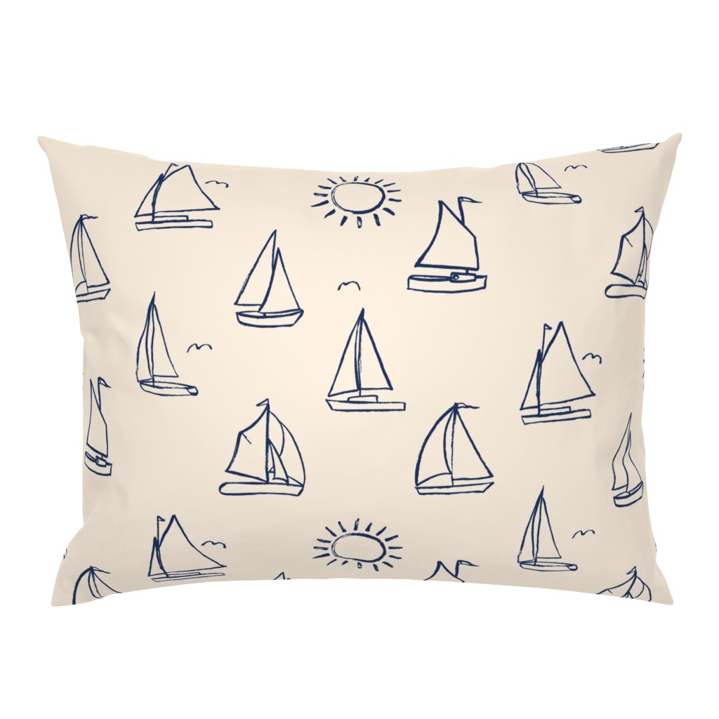 Sailboats Sketch on Cream // nautical sailing boat ships sunny sunshine navy fabric