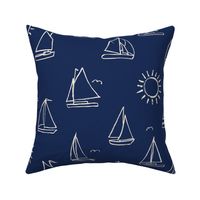 Sailboats Sketch on Cream // nautical sailing boat ships sunny sunshine navy fabric