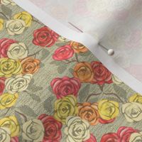 Old Fashioned Multi color roses on textured ground