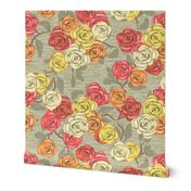 Old Fashioned Multi color roses on textured ground