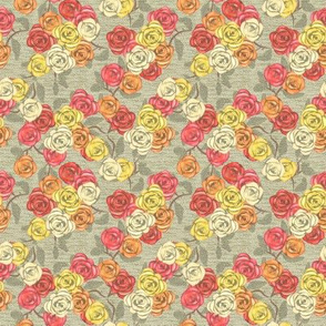 Old Fashioned Multi color roses on textured ground