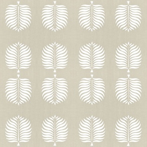 Tropical Linen . Sandy Beige White Fronds