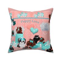 Shih Tzu Coral  Quilt Pillow Panel - 4 per yard