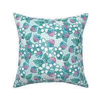 Large Floral and Strawberry in Pink and Mint 