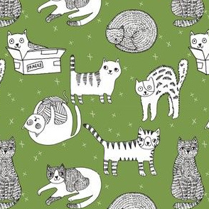 cat fabric // cute cats kitten pets design by andrea lauren - green