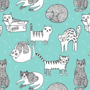 cat fabric // cute cats kitten pets design by andrea lauren - blue