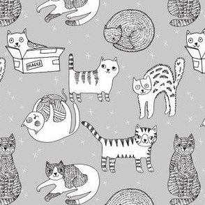 cat fabric // cute cats kitten pets design by andrea lauren - grey