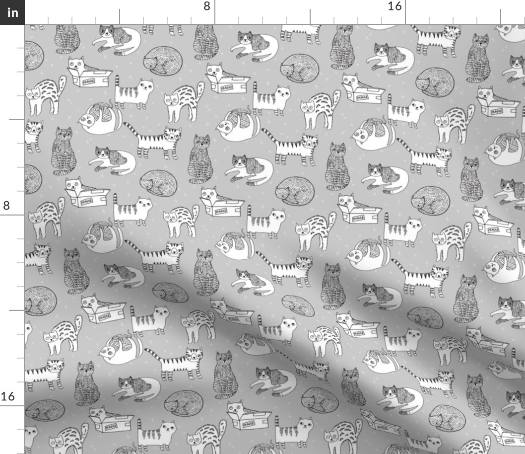 cat fabric // cute cats kitten pets design by andrea lauren - grey