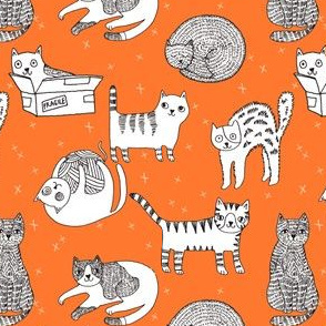 cat fabric // cute cats kitten pets design by andrea lauren - orange
