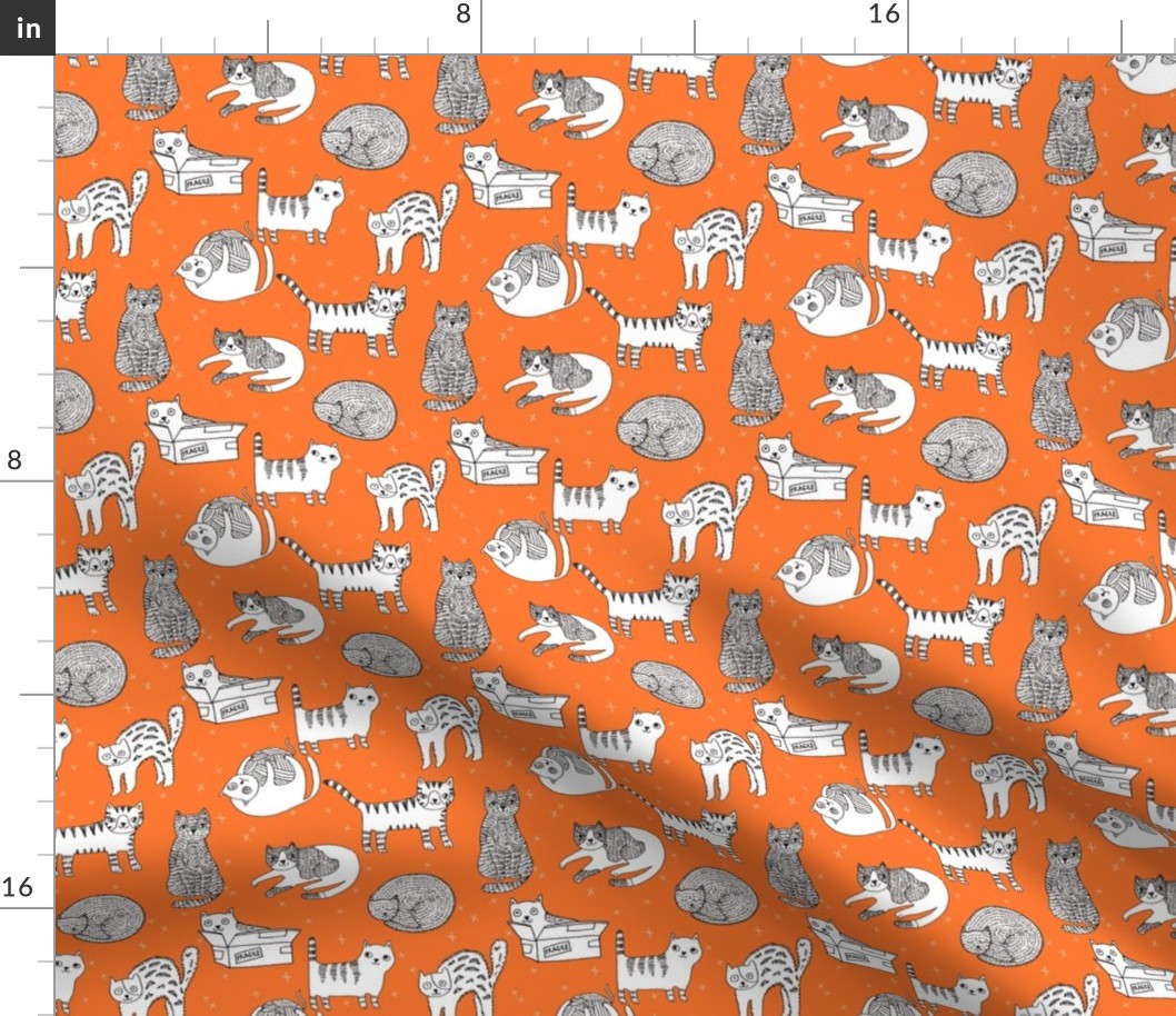 cat fabric // cute cats kitten pets design by andrea lauren - orange