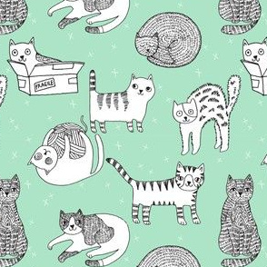 cat fabric // cute cats kitten pets design by andrea lauren - mint