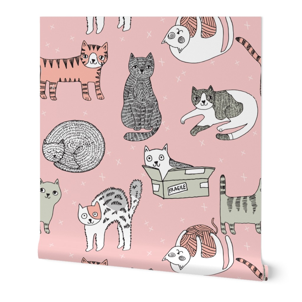 cat fabric // cute cats kitten pets design by andrea lauren - pink