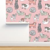 cat fabric // cute cats kitten pets design by andrea lauren - pink