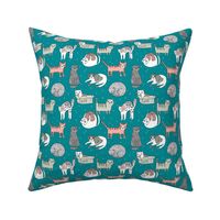 cat fabric // cute cats kitten pets design by andrea lauren - turquoise