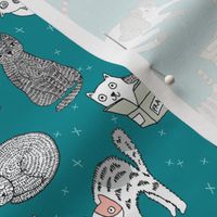 cat fabric // cute cats kitten pets design by andrea lauren - turquoise