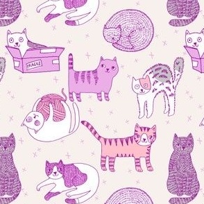 cat fabric // cute cats kitten pets design by andrea lauren - pastel 1
