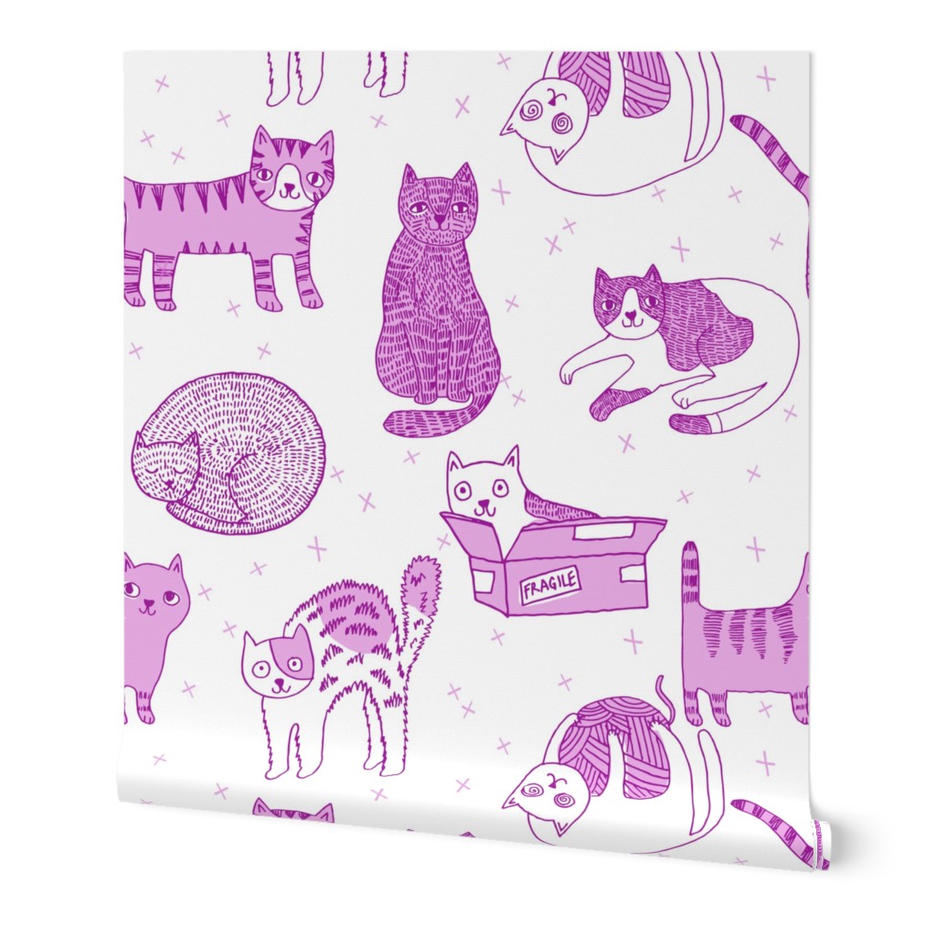 cat fabric // cute cats kitten pets design by andrea lauren - pastel purple