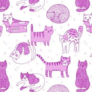 cat fabric // cute cats kitten pets design by andrea lauren - pastel purple