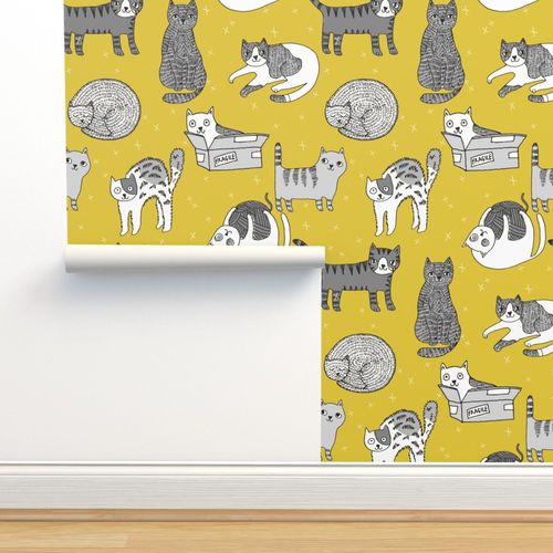 Peel-and-Stick Removable Wallpaper Cat Cats Kitten Kitty Pet Pets 