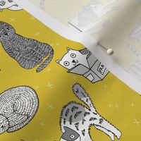 cat fabric // cute cats kitten pets design by andrea lauren - mustard