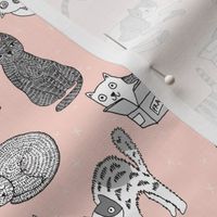 cat fabric // cute cats kitten pets design by andrea lauren - pink and grey