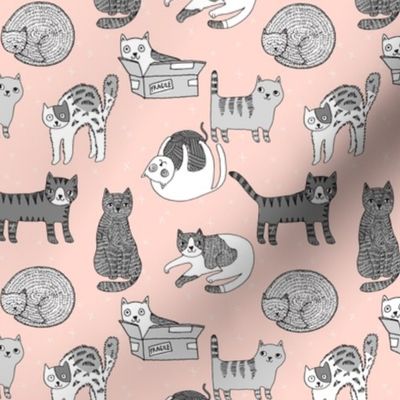 cat fabric // cute cats kitten pets design by andrea lauren - pink and grey