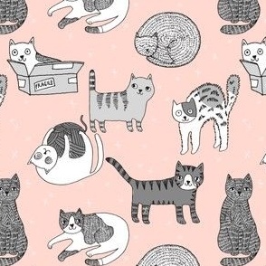 cat fabric // cute cats kitten pets design by andrea lauren - pink and grey
