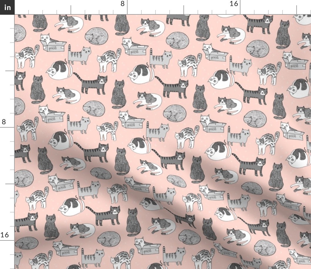 cat fabric // cute cats kitten pets design by andrea lauren - pink and grey