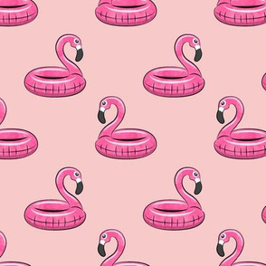 flamingo float on pink 