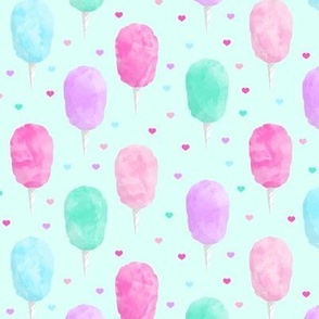 cotton candy on light green with hearts