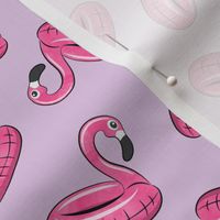 flamingo float toss on purple